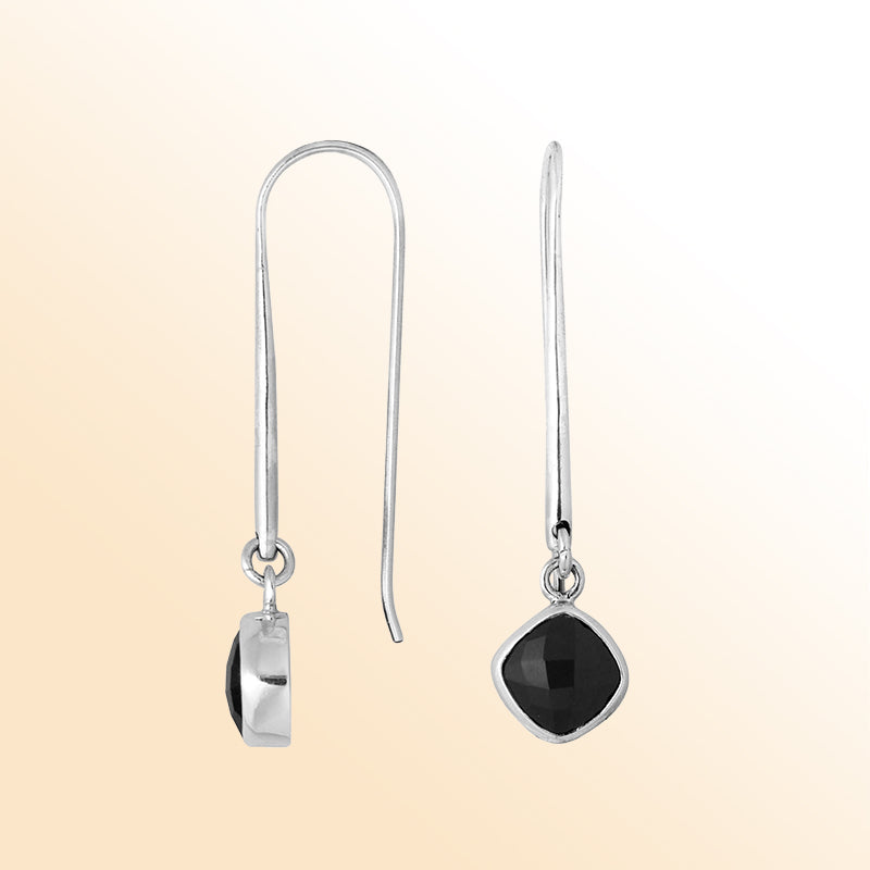 Handcrafted sterling silver earrings featuring cushion-cut Black Onyx stone