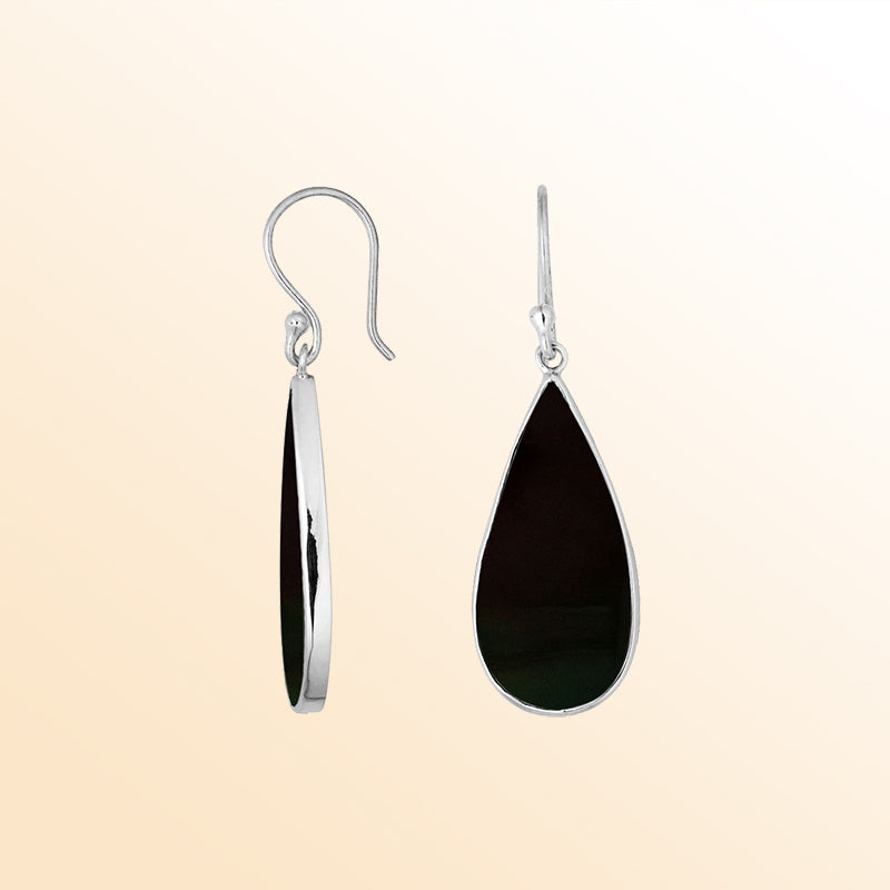 AE-6188-SHB Sterling Silver Pear Shape Earring With Black Shell Jewelry Bali Designs Inc