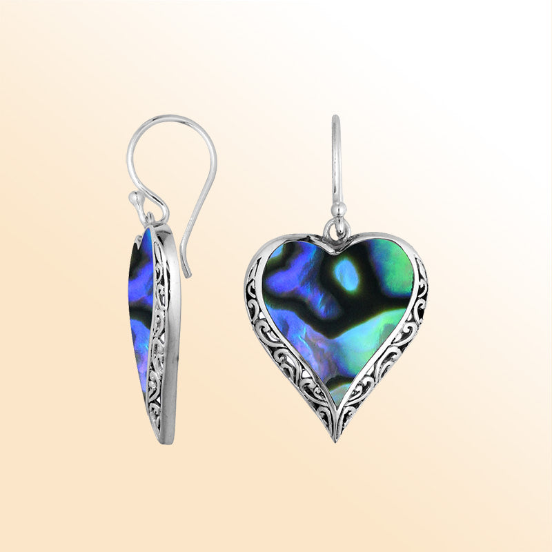 Sterling Silver Abalone Shell Heart Earrings With Shimmering Ocean Tones