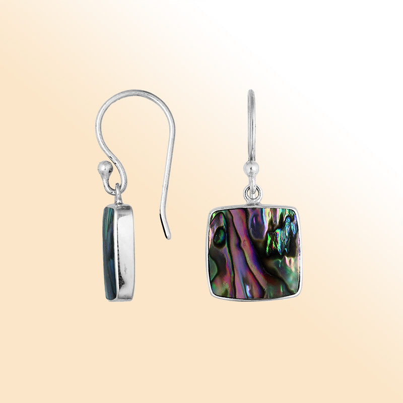 Sterling silver square Abalone Shell earrings with polished silver frame handcrafted by artisans