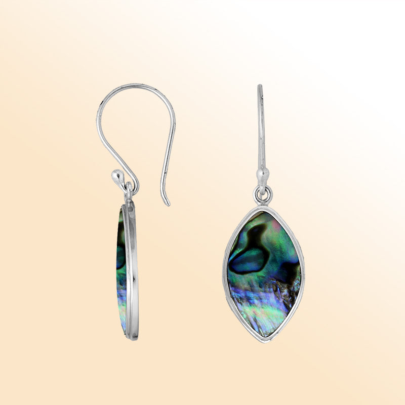 Sterling silver marquise Abalone Shell earrings with polished silver edges