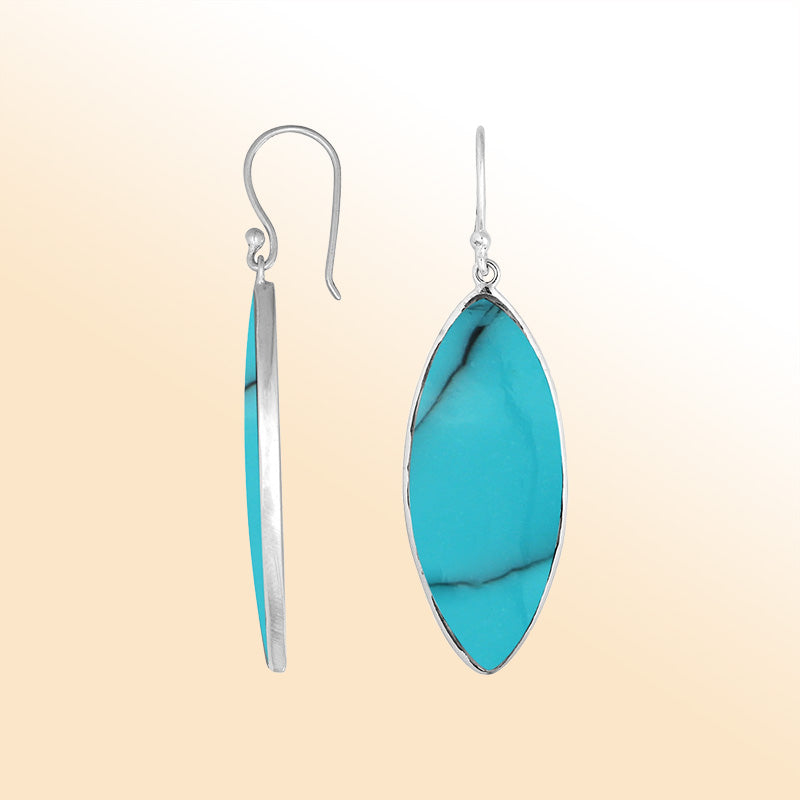 Artisan marquise earrings in sterling silver featuring vivid Turquoise Shell and polished handcrafted detailing.