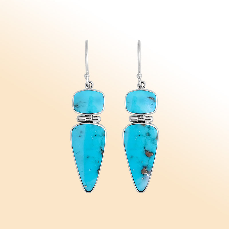 Elegant sterling silver earrings with vibrant Turquoise Shell dual-shape design for women