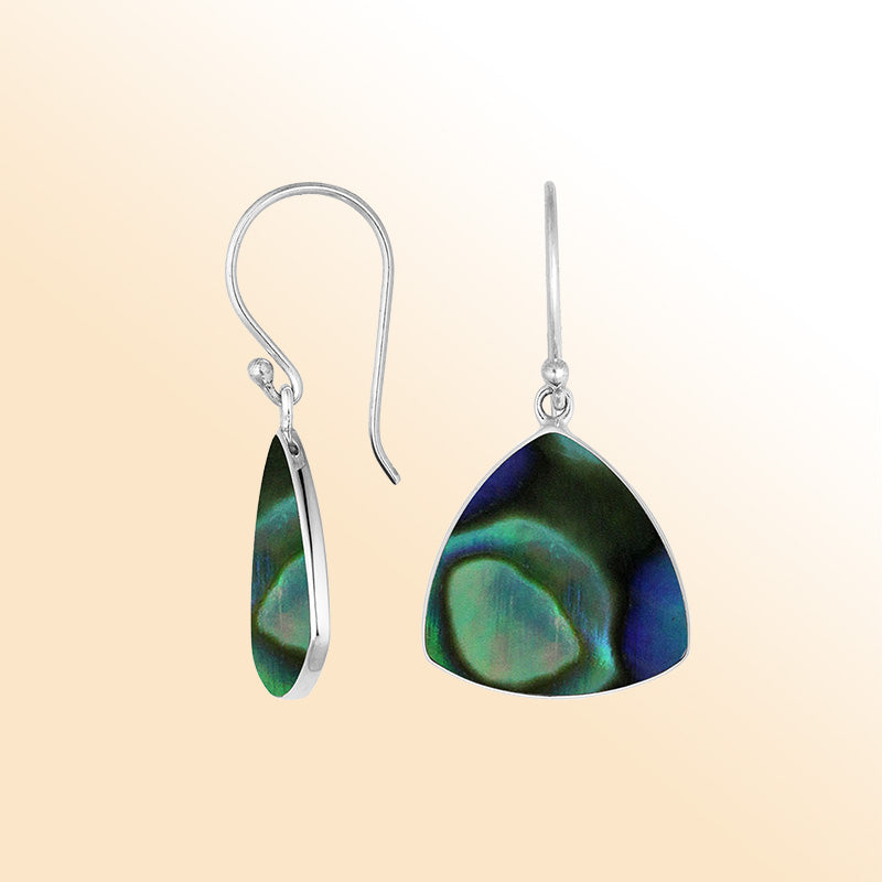 Elegant trilliant sterling silver earrings with iridescent Abalone Shell for women
