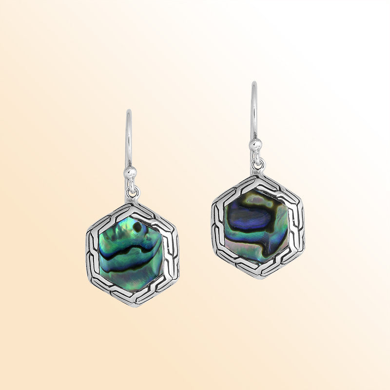 Sterling Silver Abalone Shell geometric shape earrings for women with polished finish and Earwire lock.