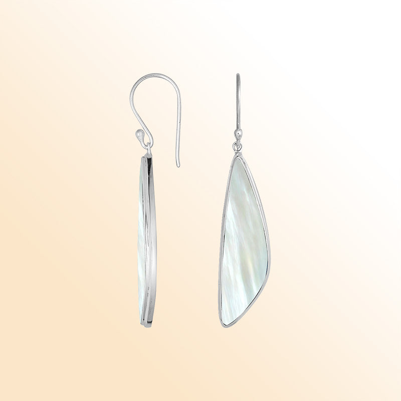 Handcrafted Sterling Silver Mother Of Pearl Asymmetric Drop Earrings With Polished Frame
