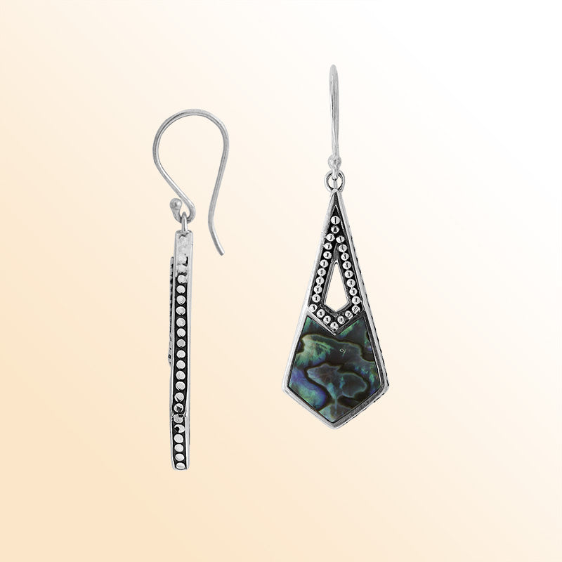 Handcrafted Sterling Silver Abalone Shell Geometric Dotted Drop Earrings