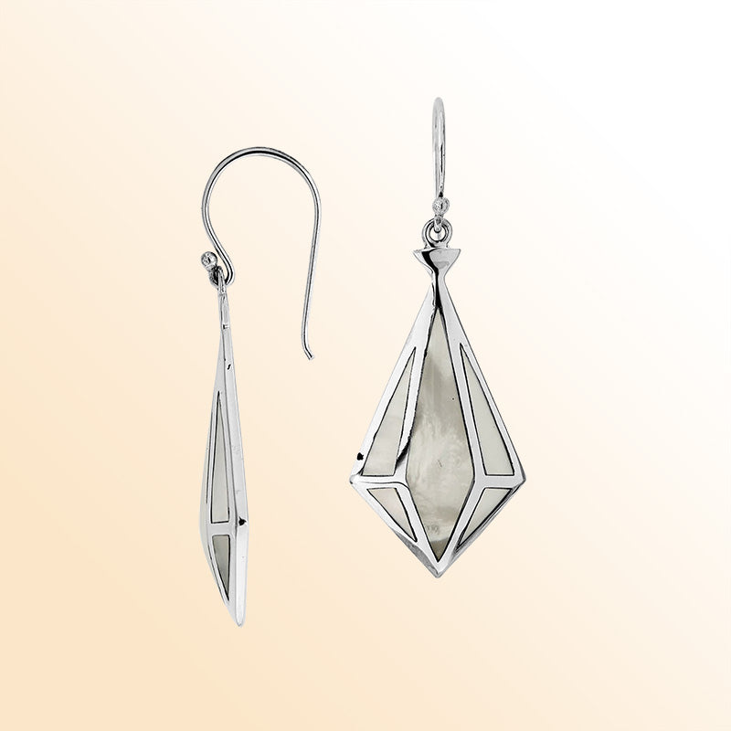 Sterling Silver Mother Of Pearl Prism Earrings With Polished Finish Handcrafted In Bali