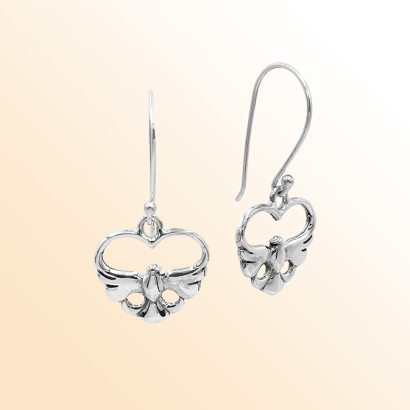 Sterling Silver Curved Heartleaf Artisan Elegance Hook Earrings With Polished Finish And Balinese Craftsmanship