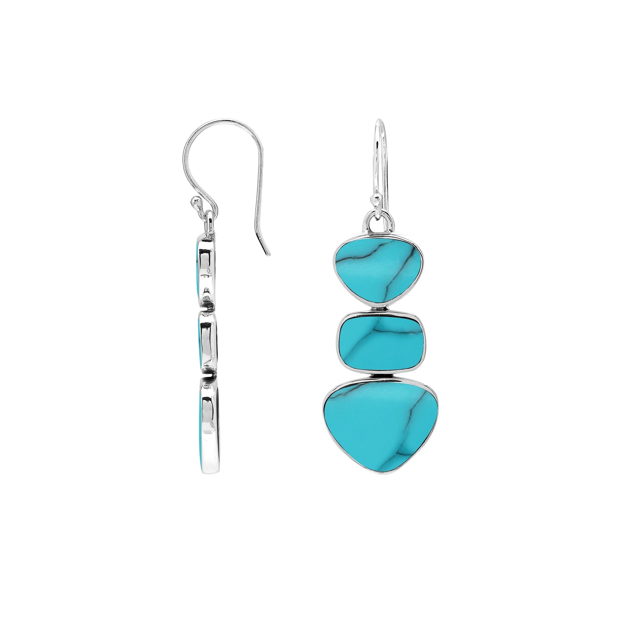 Sterling Silver Turquoise Shell Cascading Harmony Triple Drop Handmade Earrings