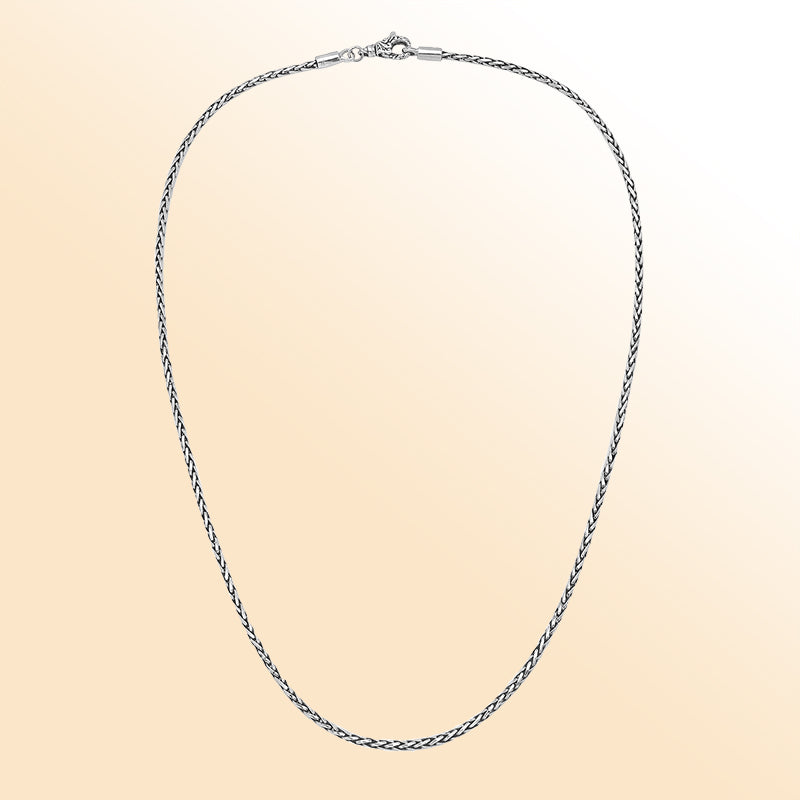 Handmade sterling silver 4MM wheat chain necklace with clasp, Bali artisan jewelry