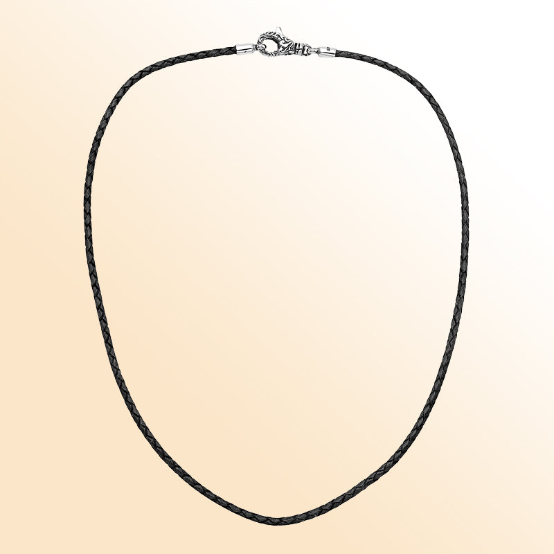 AN-1109-LT-BLK-16" Bali Hand Crafted Sterling Silver Neckles With Black Leather Jewelry Bali Designs Inc