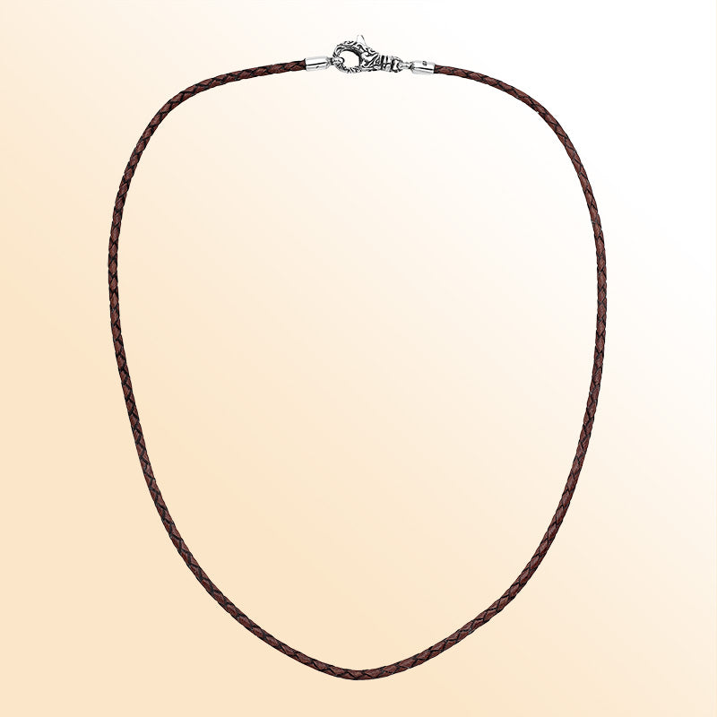 Handmade brown braided leather necklace cord with sterling silver clasp, unisex artisan jewelry from Bali