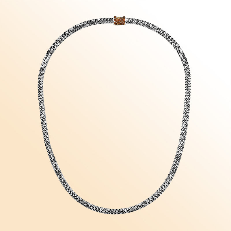 Handmade sterling silver woven chain necklace with citrine quartz centerpiece, artisan jewelry from Bali