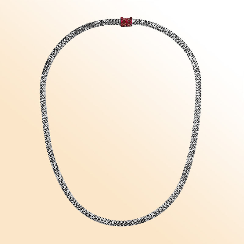 AN-1122-GA-16" Sterling Silver Necklace With Garnet Q. Jewelry Bali Designs Inc