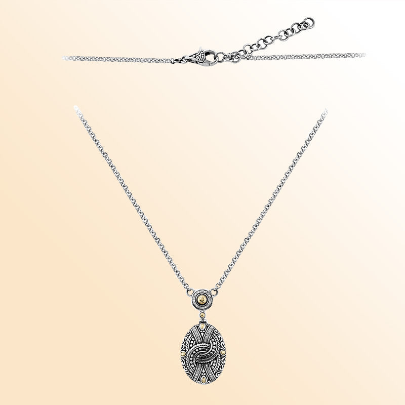 Sterling Silver 18" Handcrafted Pendant Necklace with 18K Gold and Diamond
