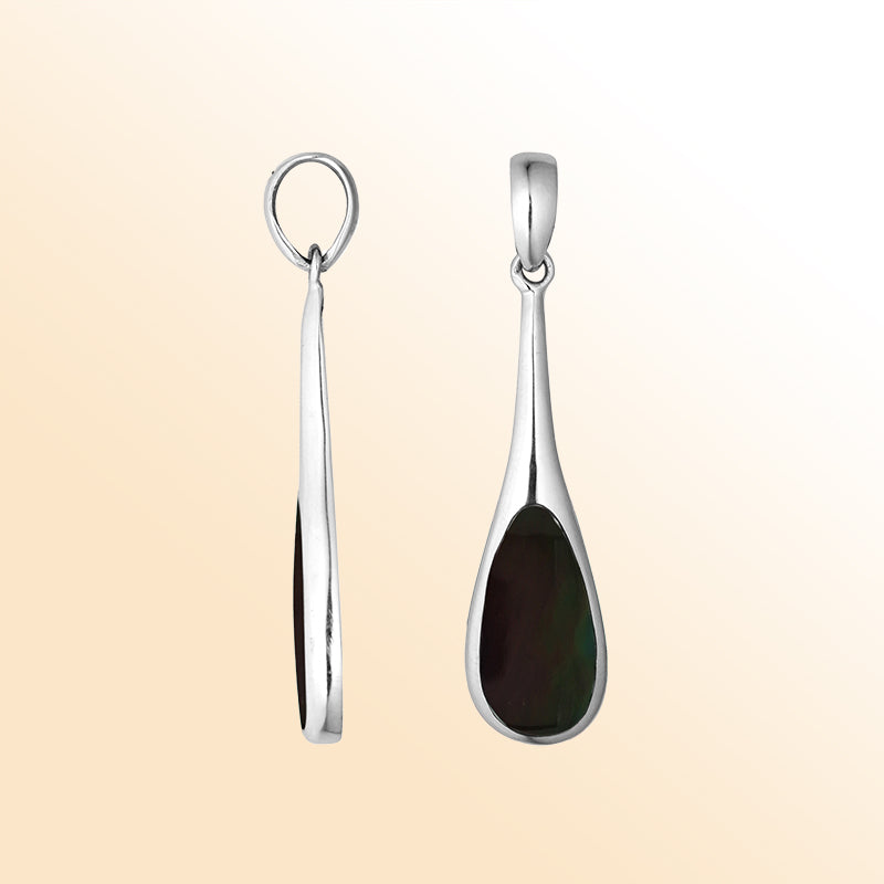 Sterling silver teardrop pendant with natural Black Shell – handcrafted Bali jewelry, a bold and elegant gift