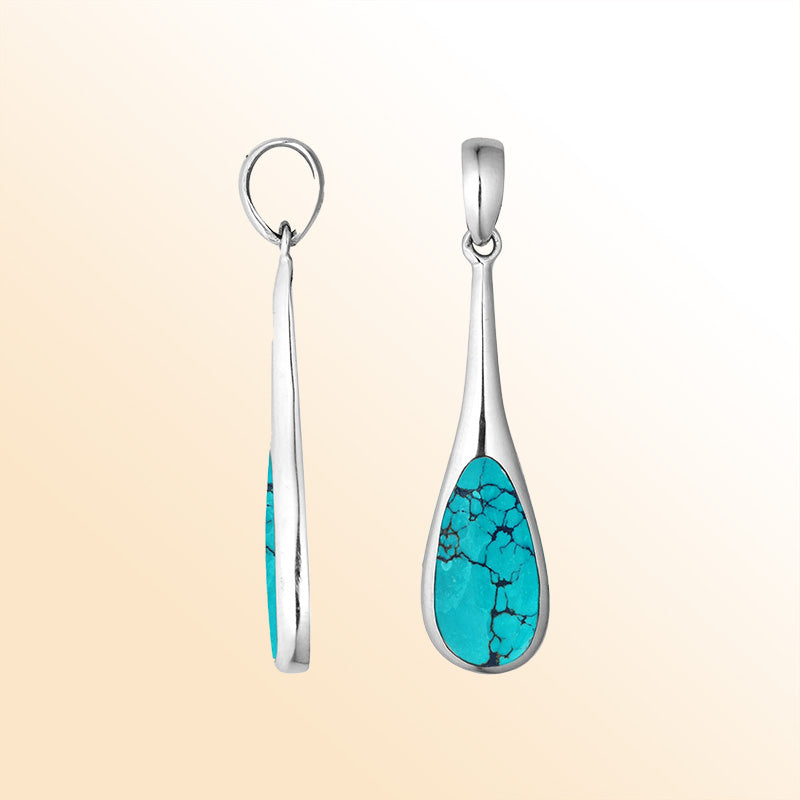 Sterling silver teardrop pendant with vibrant turquoise shell – handcrafted Bali jewelry, a colorful and meaningful gift