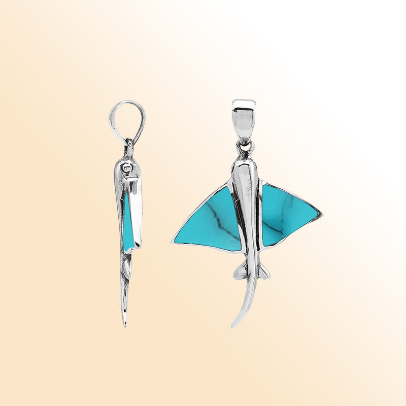 Ocean spirit stingray pendant in sterling silver with turquoise shell