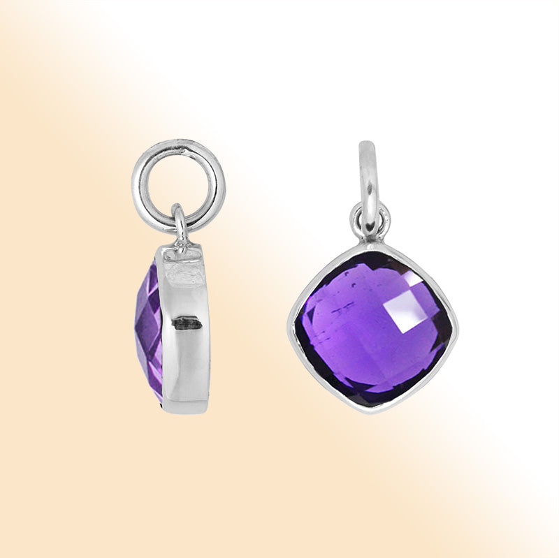 Sterling silver cushion pendant with Amethyst Quartz.