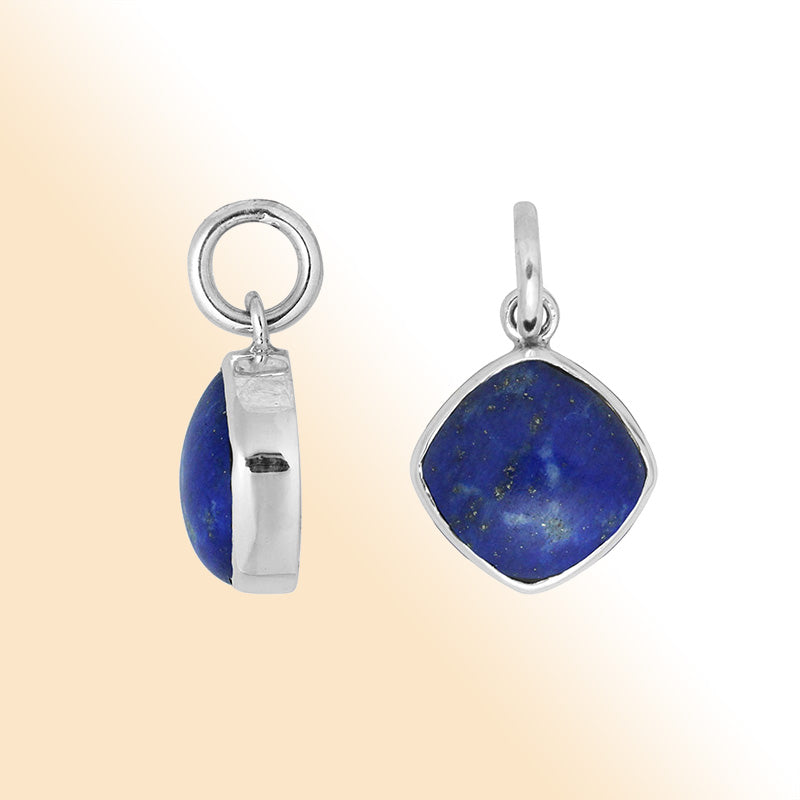 Sterling silver pendant with cushion-cut Lapis in midnight sky blue