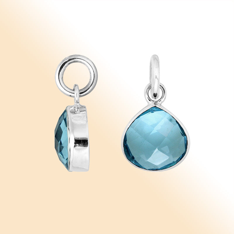 Sterling silver teardrop pendant with polished Blue Topaz Quartz stone