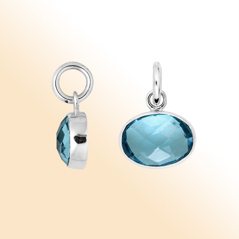 Radiant oval Sterling Silver pendant with faceted Blue Topaz Quartz stone
