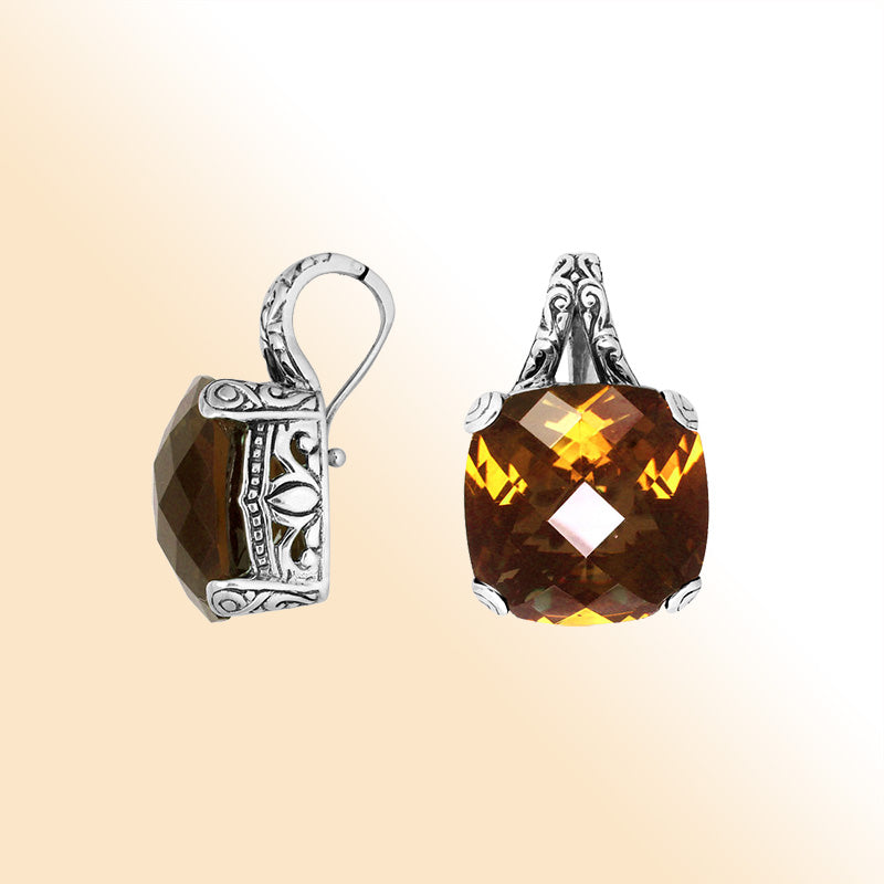 Elegant Sterling Silver pendant with cushion-cut Citrine Quartz and filigree detailing