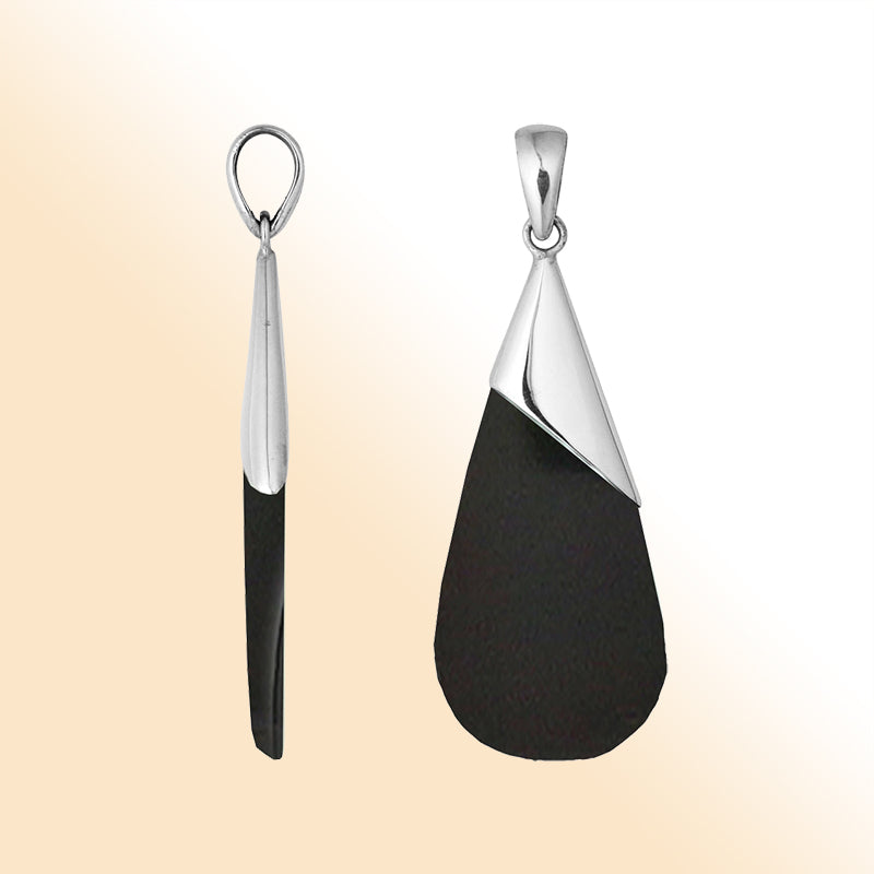Handcrafted 925 Silver Overlay Teardrop Pendant With Black Shell