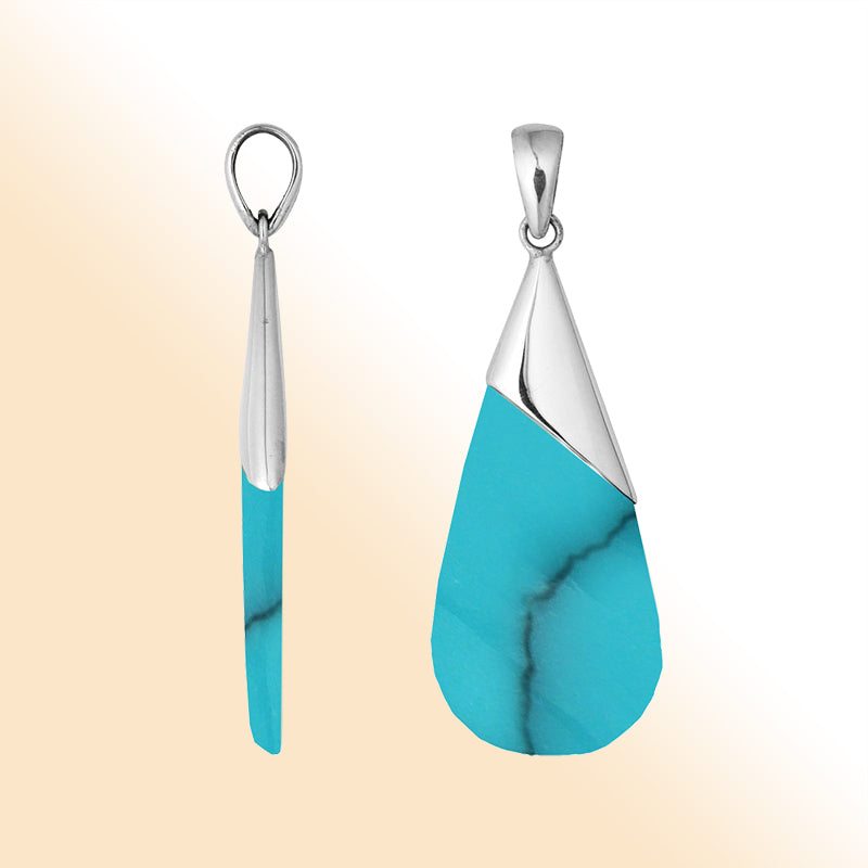 Handcrafted 925 Sterling Silver Teardrop Pendant With Turquoise Shell
