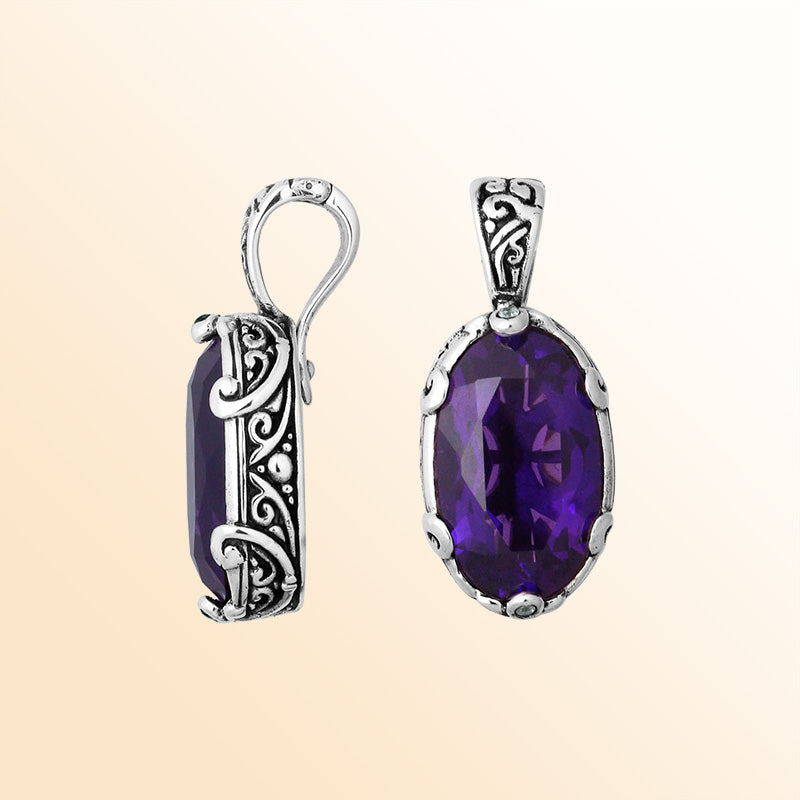 Handcrafted 925 Silver Oval Pendant With Amethyst Quartz