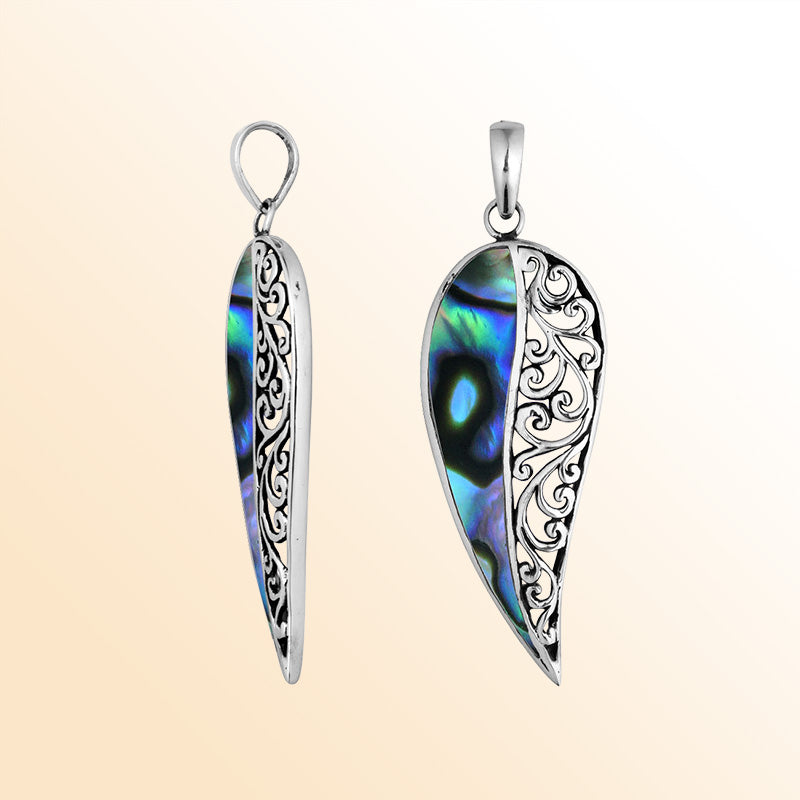 925 Sterling Silver Artistic Wing Pendant Featuring Abalone Shell