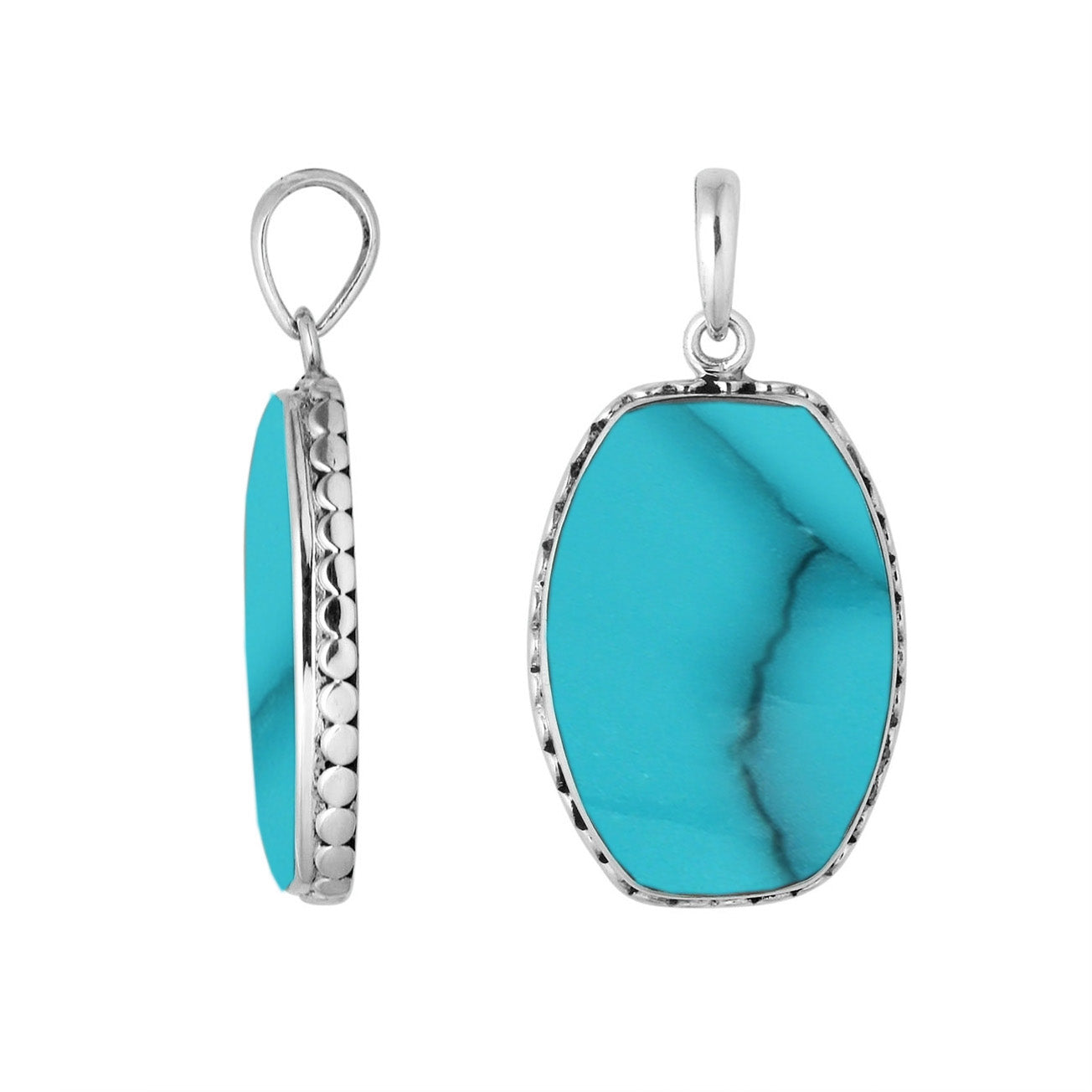 Sterling Silver Turquoise Shell Rectangular Pendant With Polished Surface