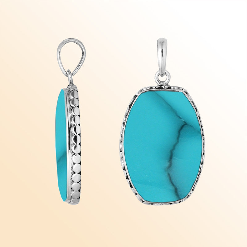 Sterling Silver Turquoise Shell Rectangular Pendant With Polished Surface
