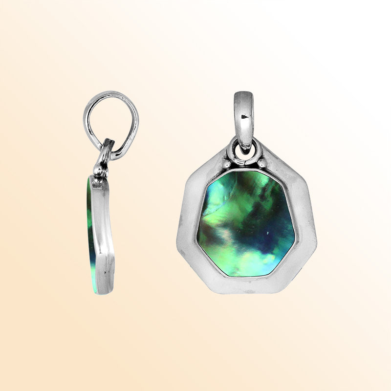 Sterling Silver Balinese Octagon Shape Abalone Shell Pendant