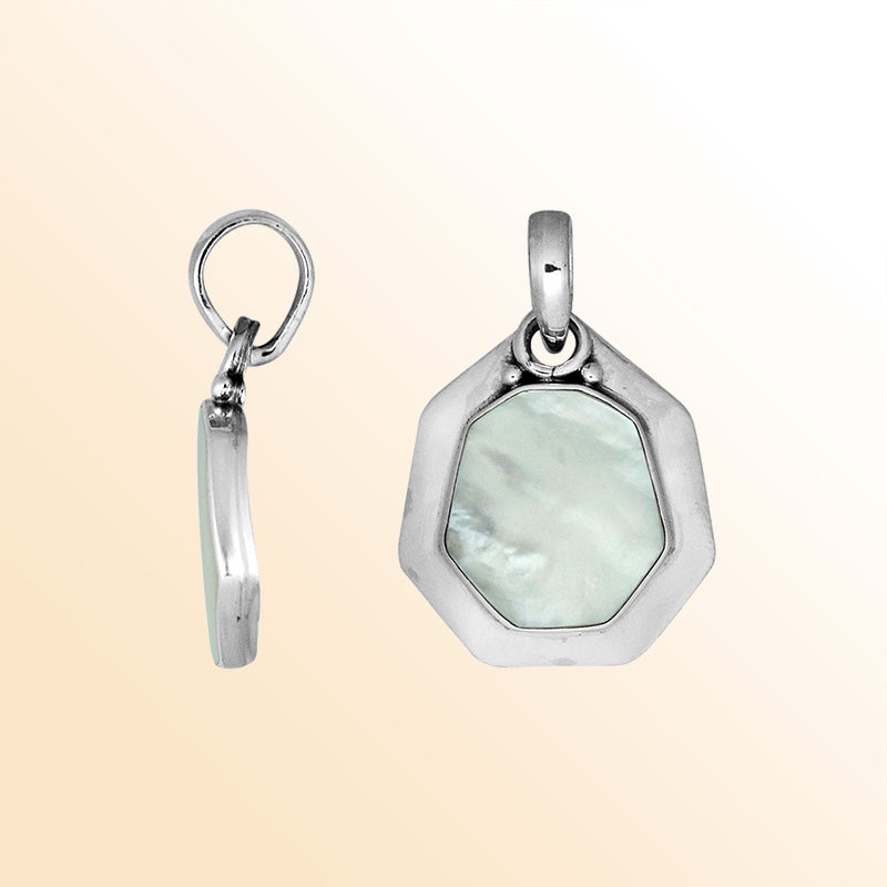 Sterling Silver Balinese Octagon Shape Mother Of Pearl Pendant