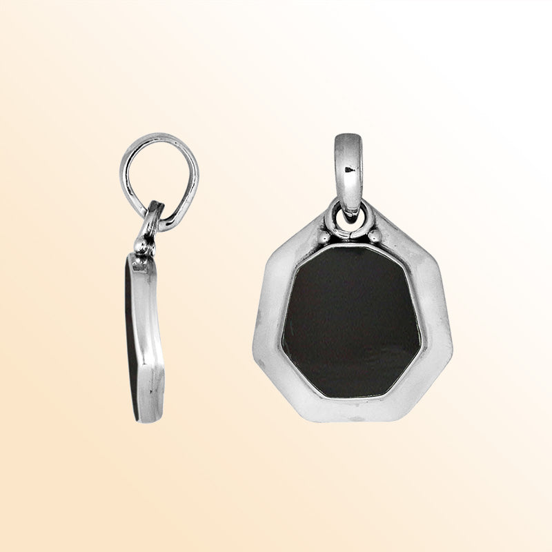 Sterling Silver Balinese Octagon Shape Black Shell Pendant