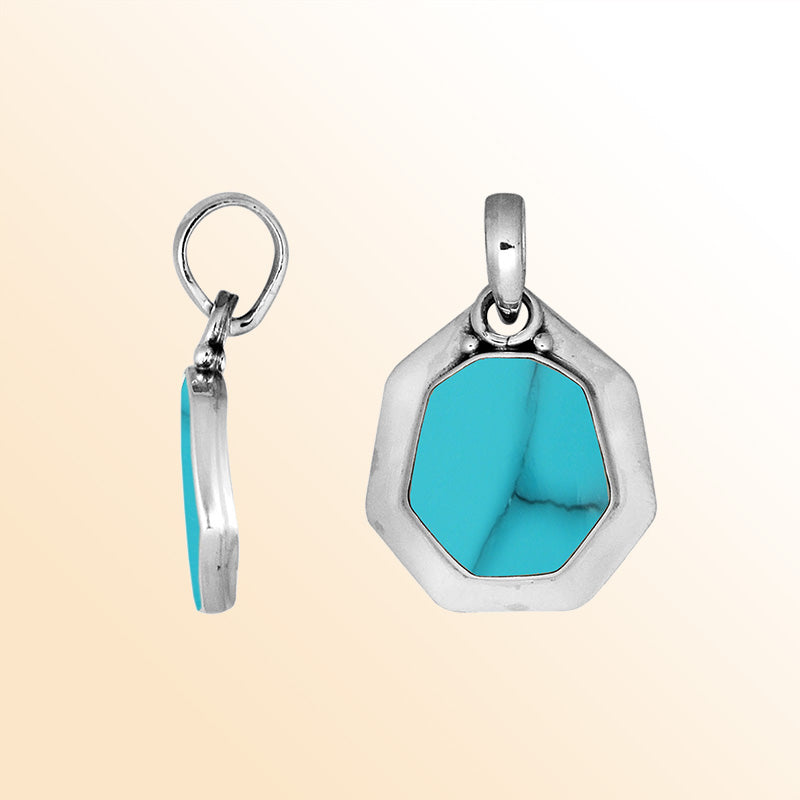 Sterling Silver Balinese Octagon Shape Turquoise Shell Pendant