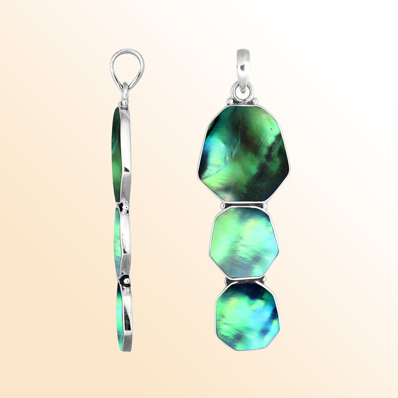 Sterling Silver Balinese Three-Link Abalone Shell Pendant With Octagon Design