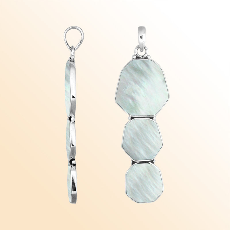 Sterling Silver Balinese Three-Link Mother Of Pearl Pendant With Octagon Design