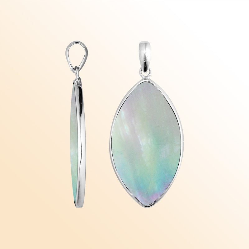 Handcrafted Sterling Silver Mother Of Pearl Marquise Ocean Whisper Pendant.