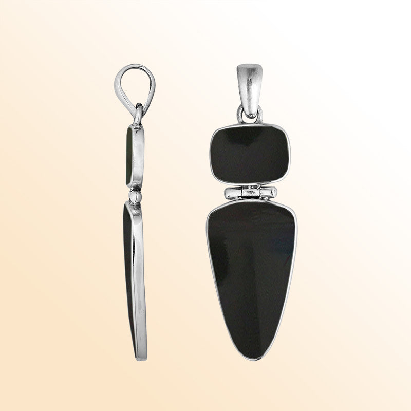 Sterling Silver Black Shell Geometric Dual Design Pendant With Elegant Finish.