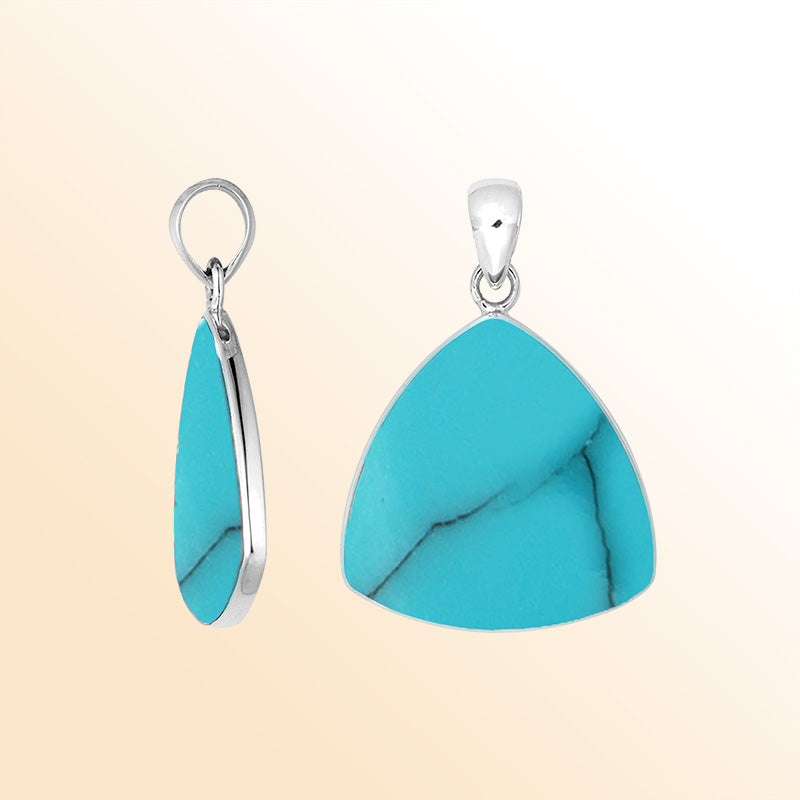 Sterling Silver Turquoise Shell Triangular Pendant With Vibrant Blue Charm And Balinese Elegance.