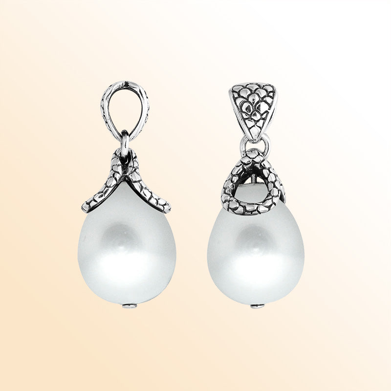 Artistic White Pearl Sterling Silver Drop Pendant With Snake Pattern Bail