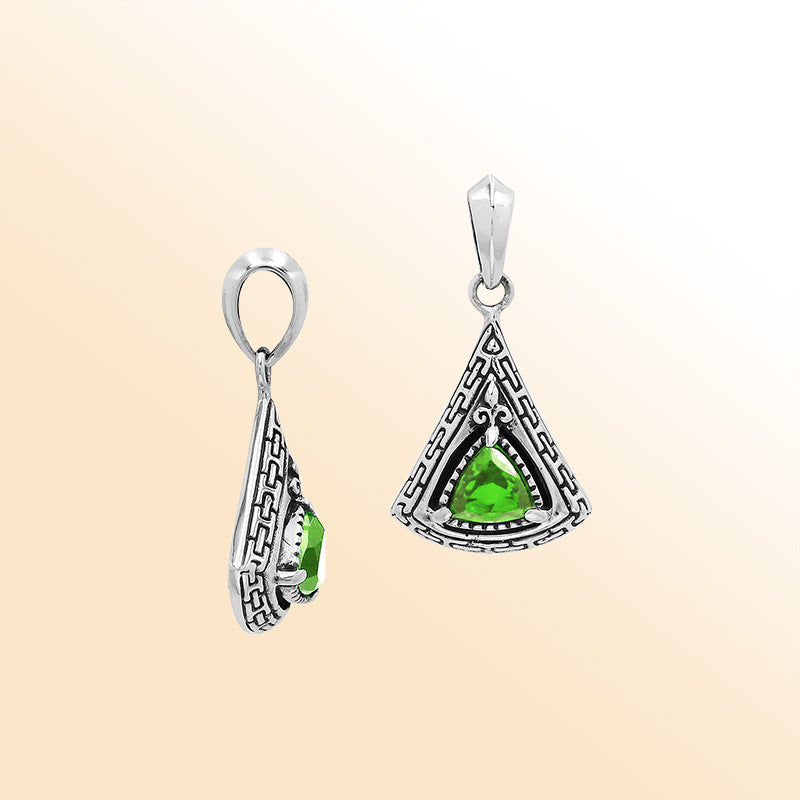 Sterling Silver Peridot Quartz pendant geometric silver jewelry