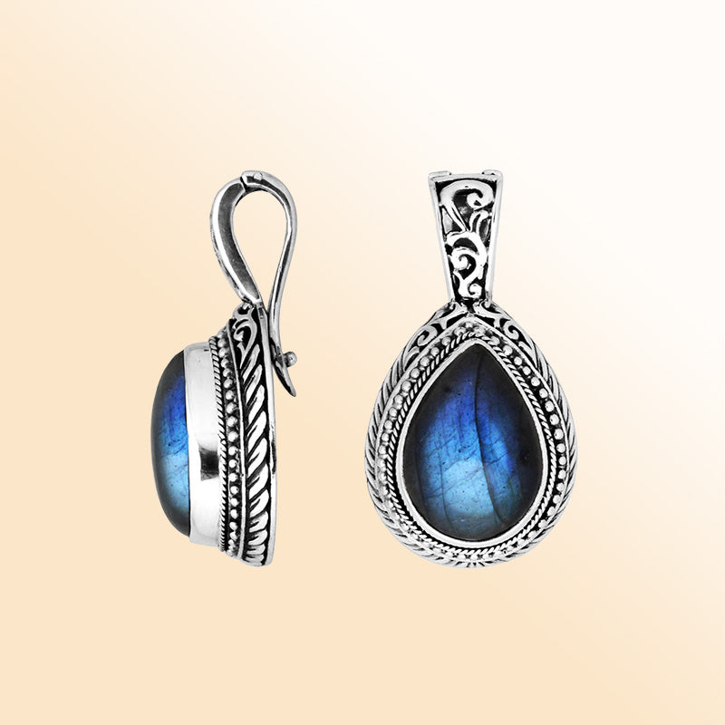 Sterling silver Labradorite pendant with Balinese handicraft design handcrafted in Bali