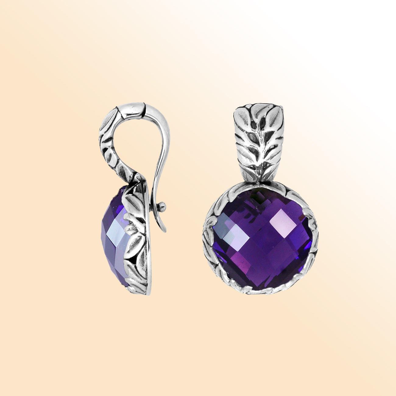 Elegant Sterling Silver Pendant Featuring Blue Topaz Quartz With Engraved Design