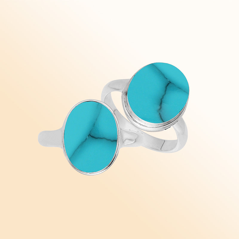 Sterling silver oval Turquoise Shell ring with sleek bezel setting and polished band, handcrafted artisan statement jewelry for women.