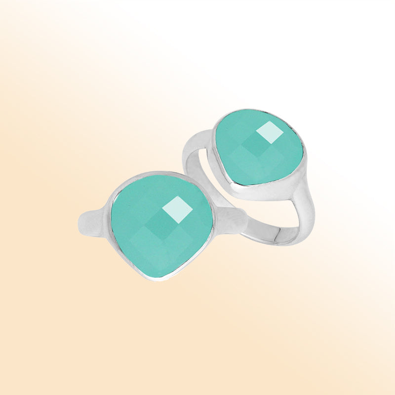 Handmade sterling silver pear bezel Single stone ring with Green Chalcedony Quartz