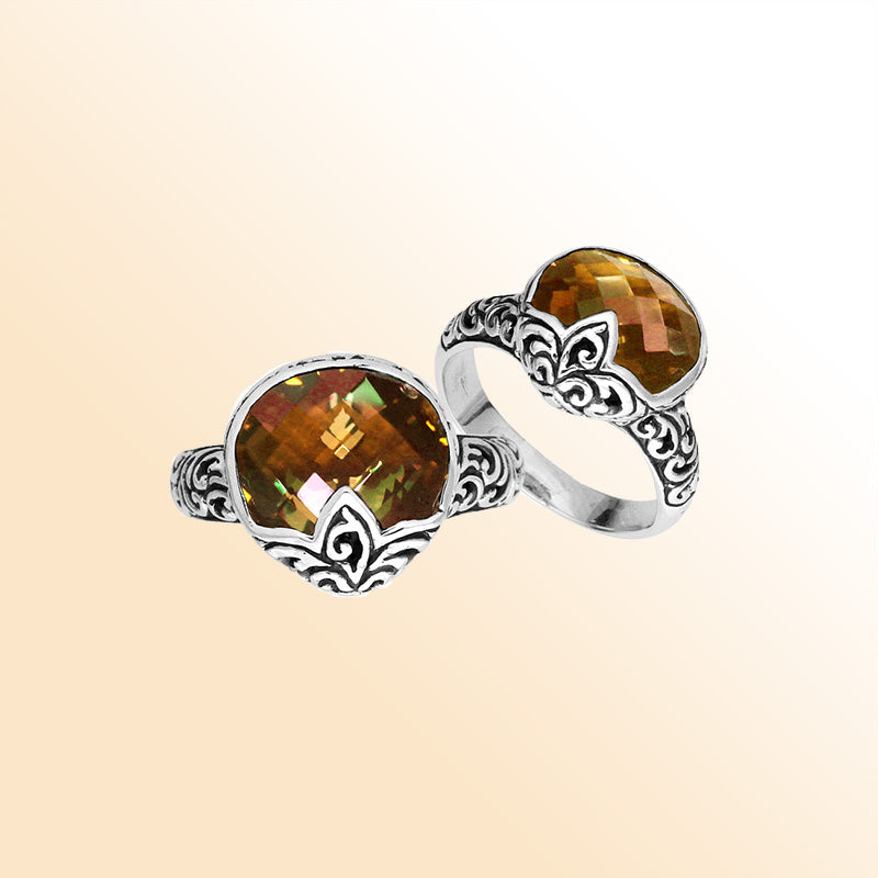 Sterling Silver faceted Citrine Quartz women’s ring with handcrafted silver band